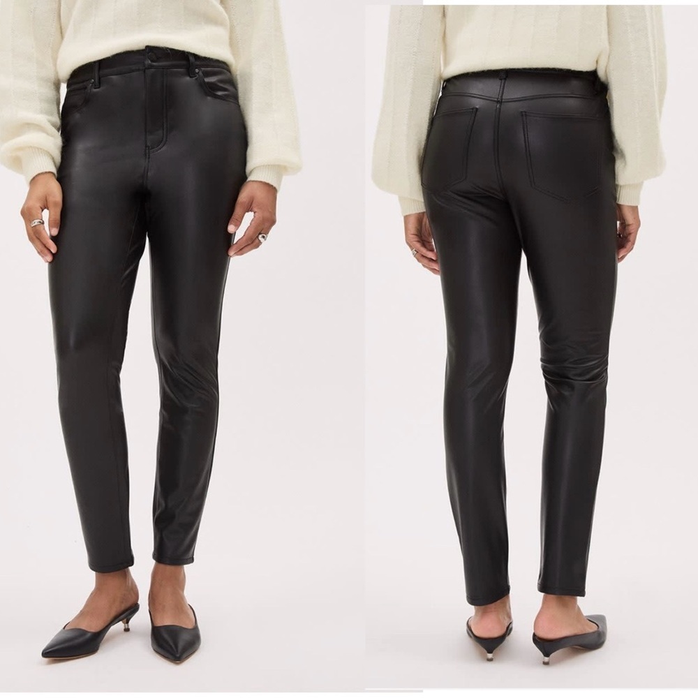 RW&CO black faux leather high rise skinny leg pants Sz 28 pleather vegan